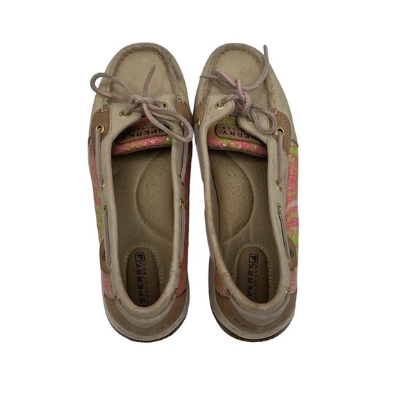 Sperry Angelfish Pink Tan Sequin Boat Shoe Loafers Size 8 Women's - Picture 4 of 8